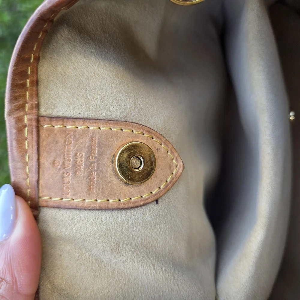 Louis Vuitton Damier Azur Canvas Shoulder Bag with Brown Leather Trim